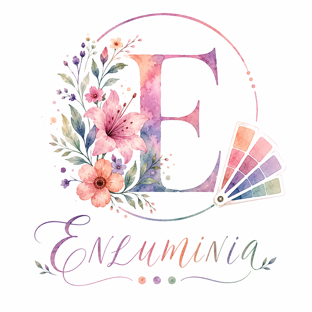 Enluminia — E fleuri à l'aquarelle avec nuancier